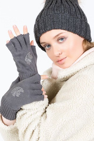POSUSS Women's Fingerless Gloves with Stone Detail - Dark Gray - Ps3112