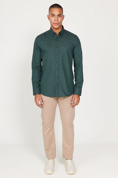 ALTINYILDIZ CLASSICS Σκούρο πράσινο Slim Fit Flannel πουκάμισο Oxford - Κρυφός γιακάς με κουμπιά, Slim Fit