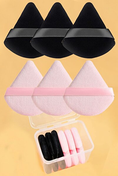 H&E LUXURY DESIGN 6'lı Saklama Kutulu Pudra Fondöten Bb Krem Yıkanabilir Siyah-pembe Uygulama Aparatı Puff Sünger