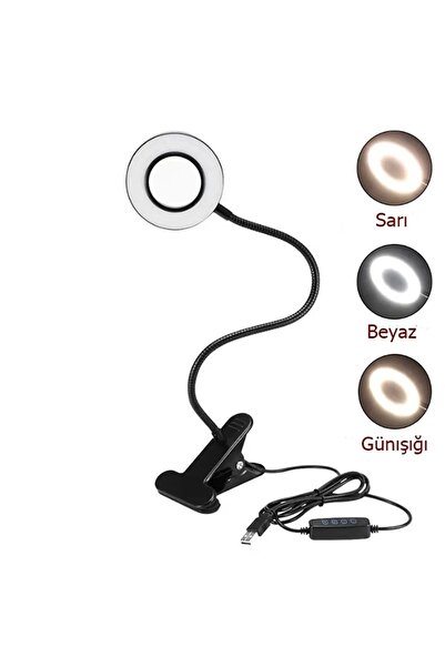 HANGAST Mandallı Akrobatik Led Çalışma Okuma Işığı Ayarlanabilir 3 Renk Işık Siyah Masa Gece Lambası