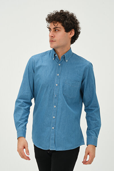 PSY Erkek A.Mavi Denim Regular Fit Uzun Kol Gömlek