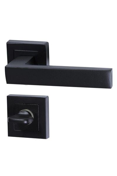 Square Rosette Door Handle WC Black (1 SET WITH BACK/FRONT)