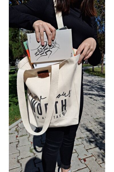Luvili Printed Gusseted Canvas Tote Bag, Know Your Worth