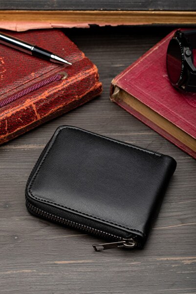 enderun Siyah Renkli Deri Cüzdan Fermuarlı Unisex