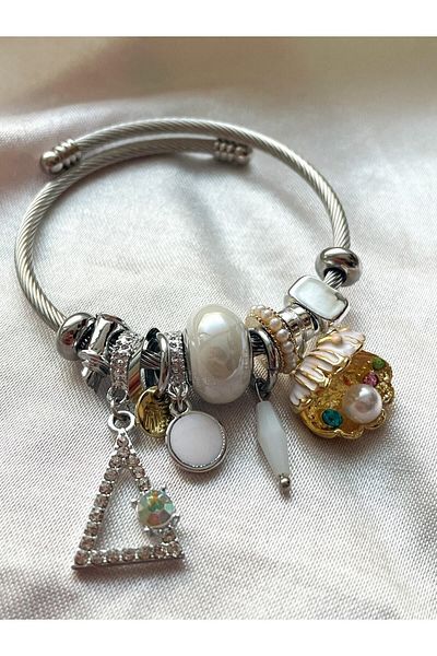 Snartun Special Boxed - White Oyster Steel Charm Bracelet, I Tarnish Stainless Steel Bracelet I