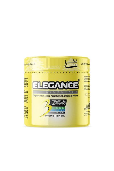 Elegance جل الشعر ثلاثي المفعول - أصفر، 1000 مل | تثبيت قوي، لمسة نهائية لامعة، تصفيف مرن