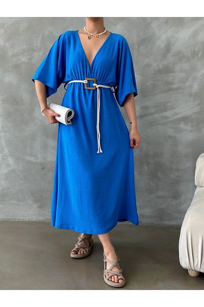 BEJNA Blaues Sommerkleid mit Gürtel für Damen