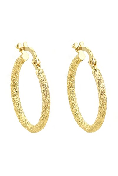 MOOM MÜCEVHERAT Kadın 14 Ayar Altın Lazer Desenli Halka Küpe