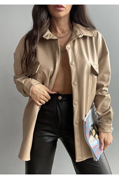 DUSOHOME Δερμάτινο πουκάμισο Duso με λεπτομέρεια τσέπης και κλείσιμο με κουμπωτά