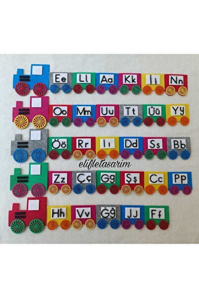 elifletasarim ALFABE TRENİ PANOSU (keçeden eğitim materyalleri)