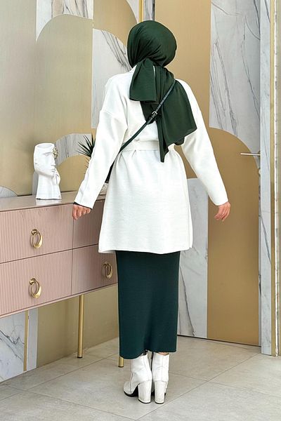 Bym Fashion سترة تريكو إكرو - تفاصيل حجرية وحزام خصر 12044