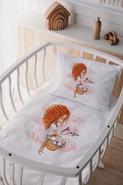 Lilabio %100 Pamuk Saten Isme Özel Isimli Anne Yanı Beşik Nevresim Takımı Sep...