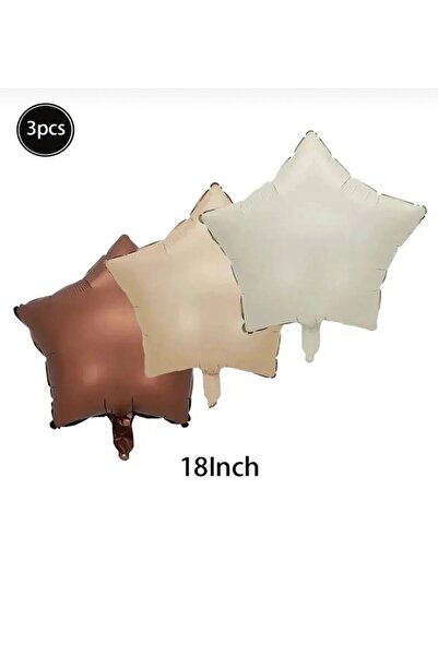 Genel Markalar 3lü Satin Kahverengi Ten Bej Yıldız Folyo Balon