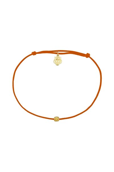 Les Tigres 22 Ayar Altın Kaplama Gümüş Kaplan Charm Turuncu İp Bileklik