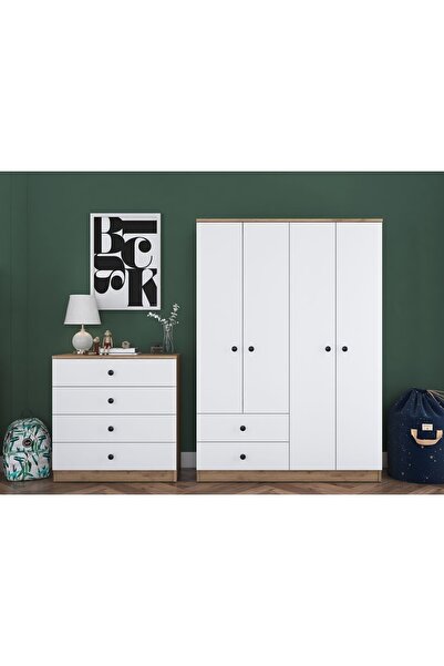 Rani Mobilya Rani Bl102 Yatak Odası Takımı 2 Parçalı Takım Genç Odası Takımı Sepet Ceviz - Beyaz