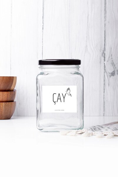 LALEZEN HOME Çay Etiketli 1000 ml Şeffaf Cam Kavanoz