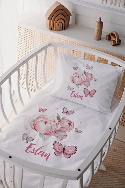 Lilabio %100 Pamuk Saten Isme Özel Isimli Anne Yanı Beşik Nevresim Takımı Pem...