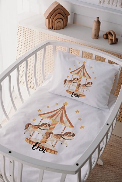 Lilabio %100 Pamuk Saten Isme Özel Isimli Anne Yanı Beşik Nevresim Takımı Atl...