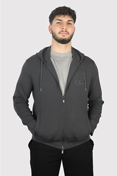 Emporio Armani Men's Long Sleeve Plain Hooded Collar Anthracite Sweatshirt 8N...