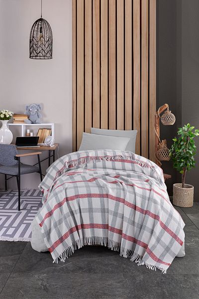 Eponj Home Single Blanket Cotton Warm Soft - Grey/red