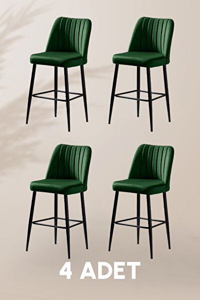 MYMASSA Ada Bar Sandalye - Babyface Yeşil - Metal Siyah Ayak ( 4 Adet )