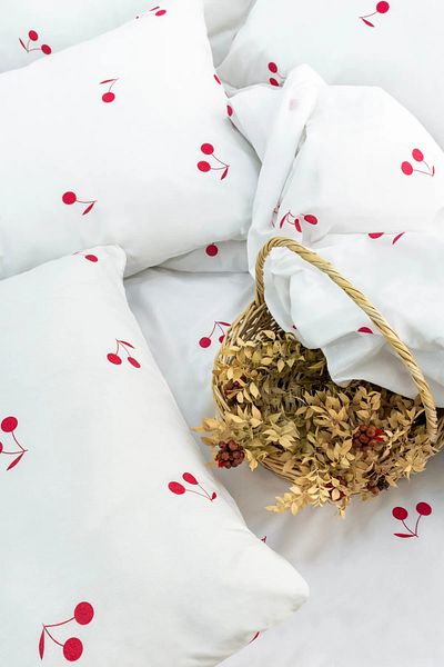 GOOD MORNİNG PAMUKKALE Single Cherry Patterned Duvet Cover Set - with Elastic Sheets