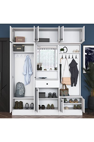 Rani Mobilya Rani Ea108 Portmanto Çekmeceli Aynalı Askılı Vestiyer Beyaz