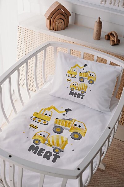 Lilabio %100 Pamuk Saten Isme Özel Isimli Anne Yanı Beşik Nevresim Takımı Inş...