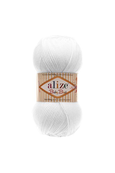 Alize 5 Pieces Baby Best 055 White 10% Bamboo - 90% Acrylic (ANTI-PILLING ACRYLIC) / 100 gr - 240 M