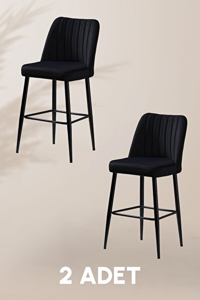 MYMASSA Ada Bar Sandalye - Babyface Siyah - Metal Siyah Ayak ( 2 Adet )
