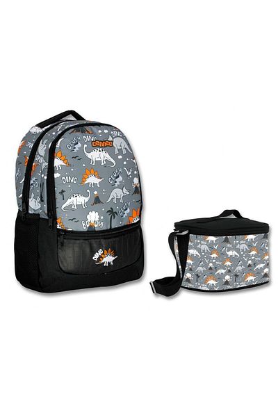 ÜMİT ÇANTA Cennec Black Gray Dinosaur Primary School Backpack and Lunch Set - Boy