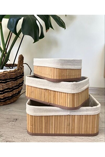 Enyaza Home مجموعة سلال مزخرفة من الخيزران مكونة من 3 قطع