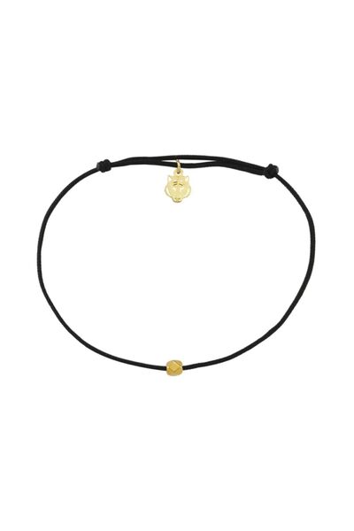 Les Tigres 22 Ayar Altın Kaplama Gümüş Kaplan Charm Siyah Ip Bileklik