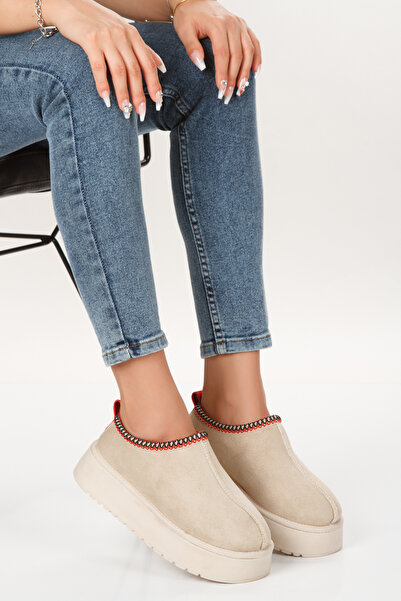 marceline Γυναικεία/Κοριτσίστικα Μίνι Μπεζ μποτάκια από σουέτ με γούνινο εσωτερικό & οικιακές παντόφλες με χοντρή σόλα