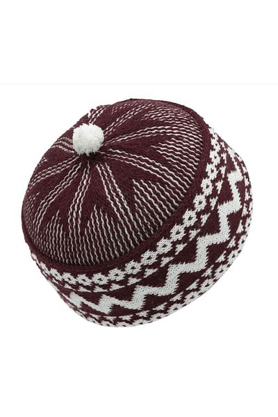 şalvarcı Men's White Two-Color Pilgrim Skull Beanie Claret Red
