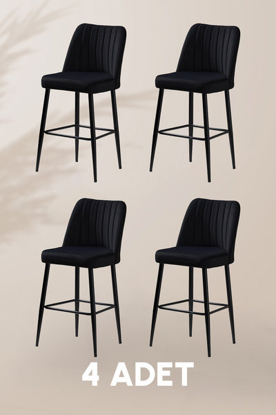 MYMASSA Ada Bar Sandalye - Babyface Siyah - Metal Siyah Ayak ( 4 Adet )