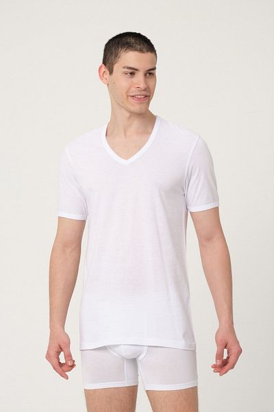 FSM1453 Men's Super Thin Cotton Single Jersey V-neck Short Sleeve Undershirt 2-Piece - 391