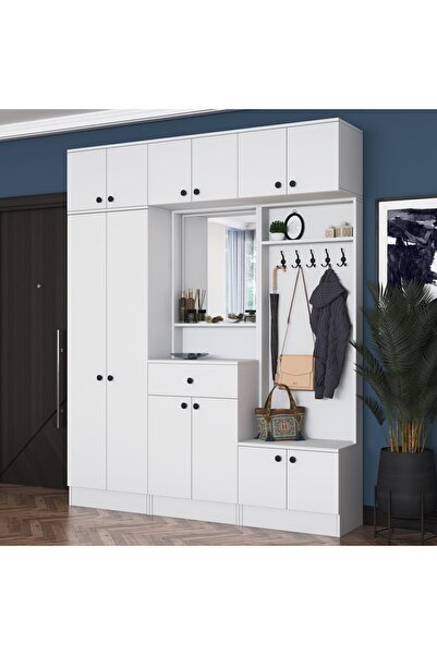 Rani Mobilya Rani Ea108 Portmanto Çekmeceli Aynalı Askılı Vestiyer Beyaz