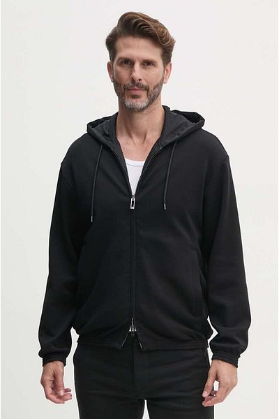 Emporio Armani سترة رجالية سوداء - سحاب، شعار العلامة التجارية، 6D1MD3 1JHSZ-0999