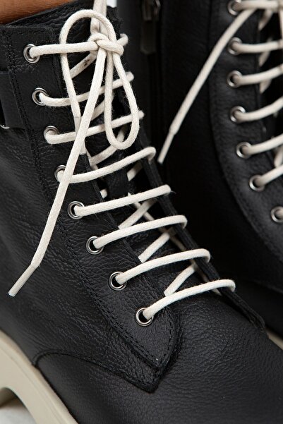 Manijero Γυναικείες μπότες Adel από γνήσιο δέρμα με κορδόνια μαύρο-μπεζ με εσωτερικό φερμουάρ