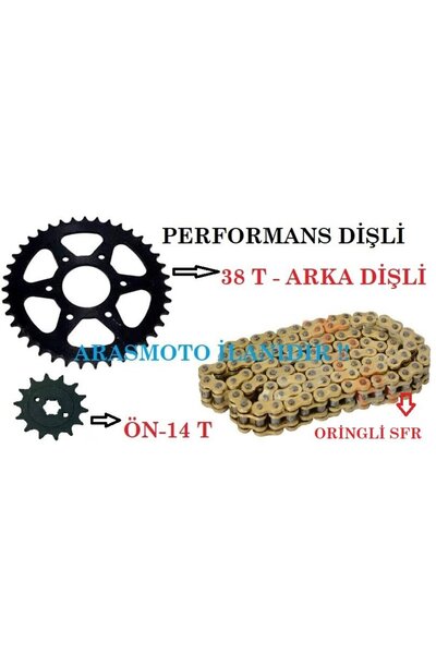 ARASMOTO Ns200-rs200 Pulsar Performans Dişli Ve Sfr Marka Oringli Zincir Seti 38 T*14 T-