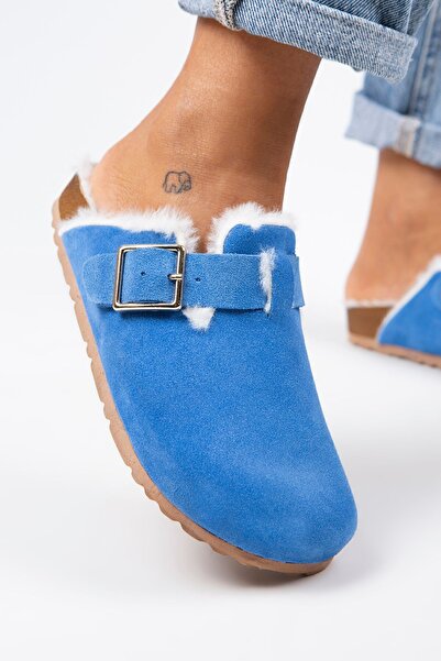 Manijero Zeta Жінка з хутром, справжня шкіра, ремінь з пряжкою, хутряні Sax, сині замшеві тапочки