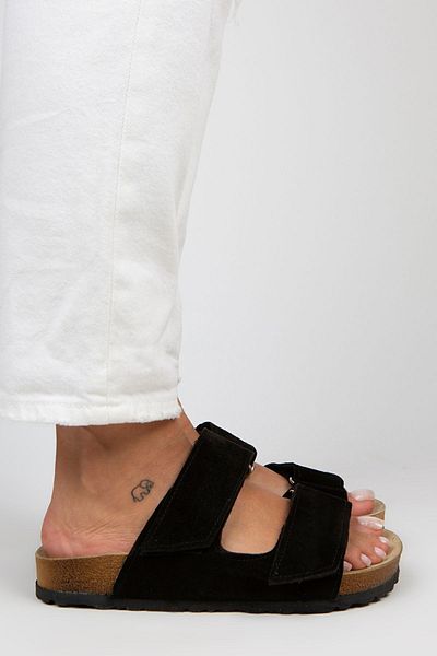 Manijero Papuci de damă Vina din piele naturală cu velcro dublu din piele intoarsa neagra