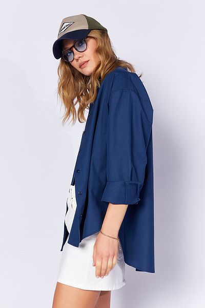 Manche Women's Relaxed Fit 100% Cotton Poplin Shirt |   Navy Blue Mks 163867 -01