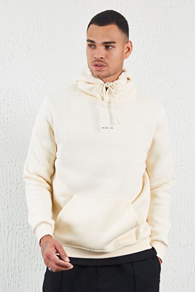 Manche Sweat Ecru cu glugă Basic Minimal Printed