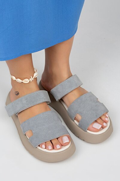 Manijero Seina Жіночі шкіряні тапочки на липучці, сірі тапочки