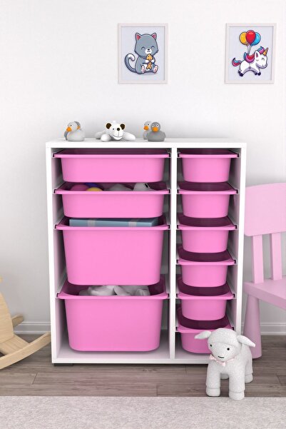 Pratico Zen 10 Sepetli Çok Amaçlı Oyuncak Dolabı Pembe 2d2k6u