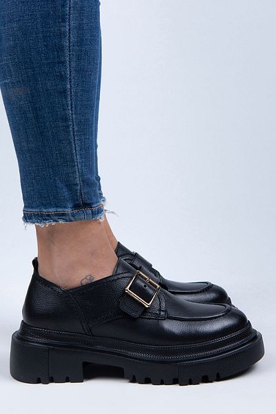 Manijero Mocasini de dama Gloria din piele naturala cu catarama cu centura pantofi negri