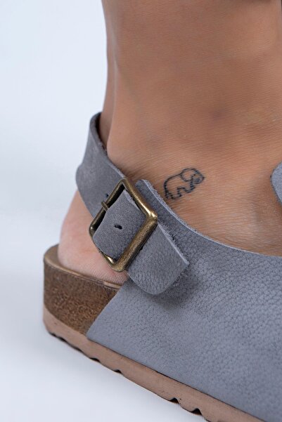 Manijero Holly Women's Genuine Leather Belted Buckle Dark Gray - Oxide Sandals