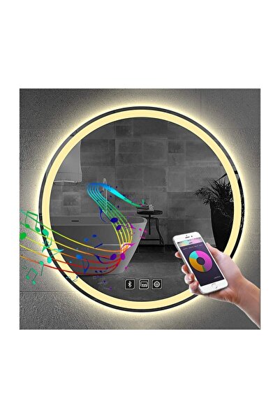 90 Cm Bluetoothlu Dokunmatik Tuşlu Buğu Yapmayan Ledli Yuvarlak Banyo Aynası